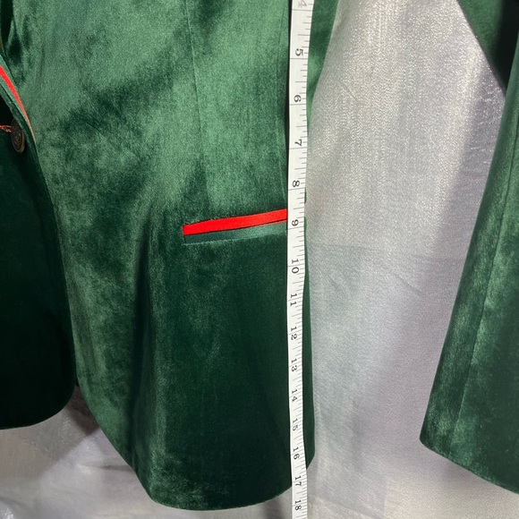 OO LA LA Green Velvet Blazer with Mona Lisa Pattern Lining Women's Size 8 - Picture 13 of 14